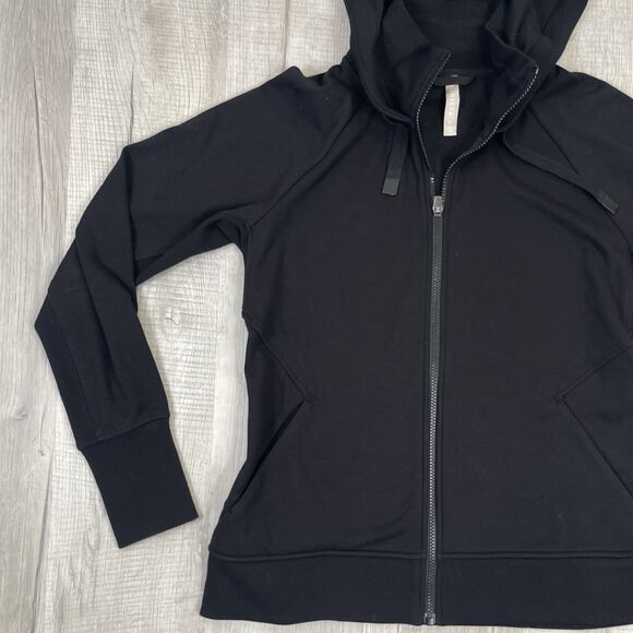 Athleta Black Triumph Full Zip Hoodie Jacket size Large Athletic Thumb Holes I - Picture 2 of 11